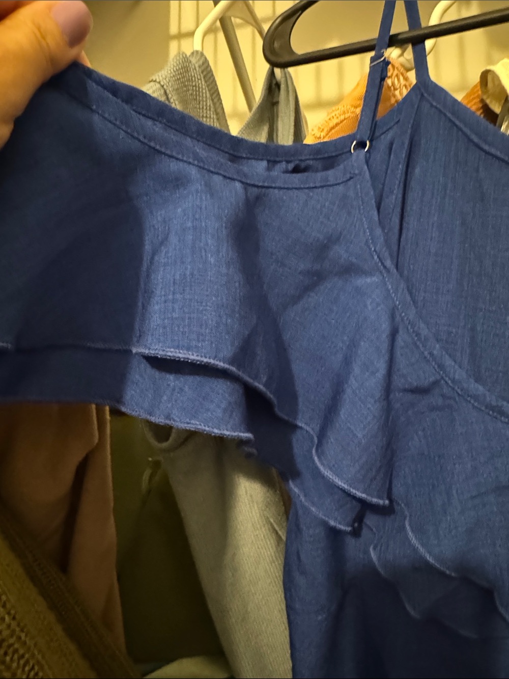 Royal Blue Ruffle-Front Jumpsuit - Picture 2 of 4
